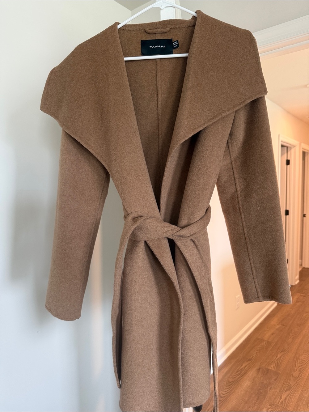 Tahari Tan Wrap Coat with Belted Waist